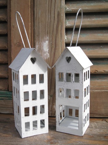 Shabby Deko Mini-Laterne "Herz" zum Hängen weiß Landhaus Windlicht Haus Liebe - Bild 2 von 12