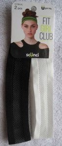 2 Scunci Wide Mesh Fishnet Fabric White Black Headband Headwrap Hair Head Bands