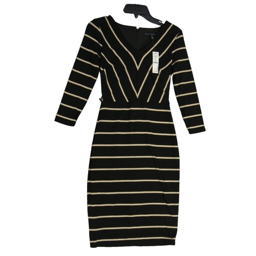 White House Black Market A-Line Dress Size 6 Tan White Colorblock Stripe  Neutral | eBay