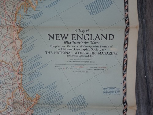 1955 New England America National Geographic Vintage Wall Map 29x43" 1950's - 第 1/5 張圖片