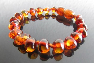 Echt Baltischer Bernstein Armband/Fußkettchen Perlen geknotet cognacfarben