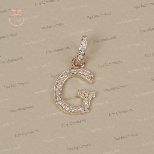 Colgante inicial G de oro amarillo sólido de 14 k pavé diamante letra G dije joyería fina - Imagen 3 de 10