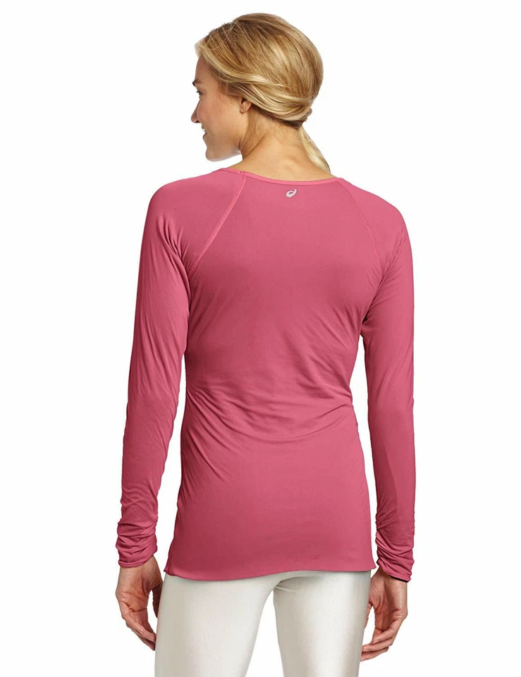 Camisa feminina ASICS Foxford reversível manga longa tamanho M média rosa roxa corrida - Imagem 2 de 4