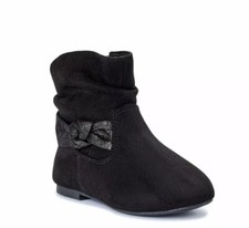 Wonder Nation Toddler Girls' Black Bow Slouch Slip-on Boots Shoes Sz 3 4