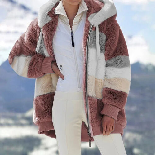 2025 Winter Women Plush Coat Fashion Hooded Zipper Jackets Casual Oversized - Picture 10 of 32