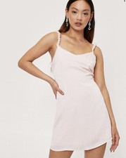 Nasty Gal Ruched Strap Slip Satin Mini Dress Size 12 Summer Holiday Style New