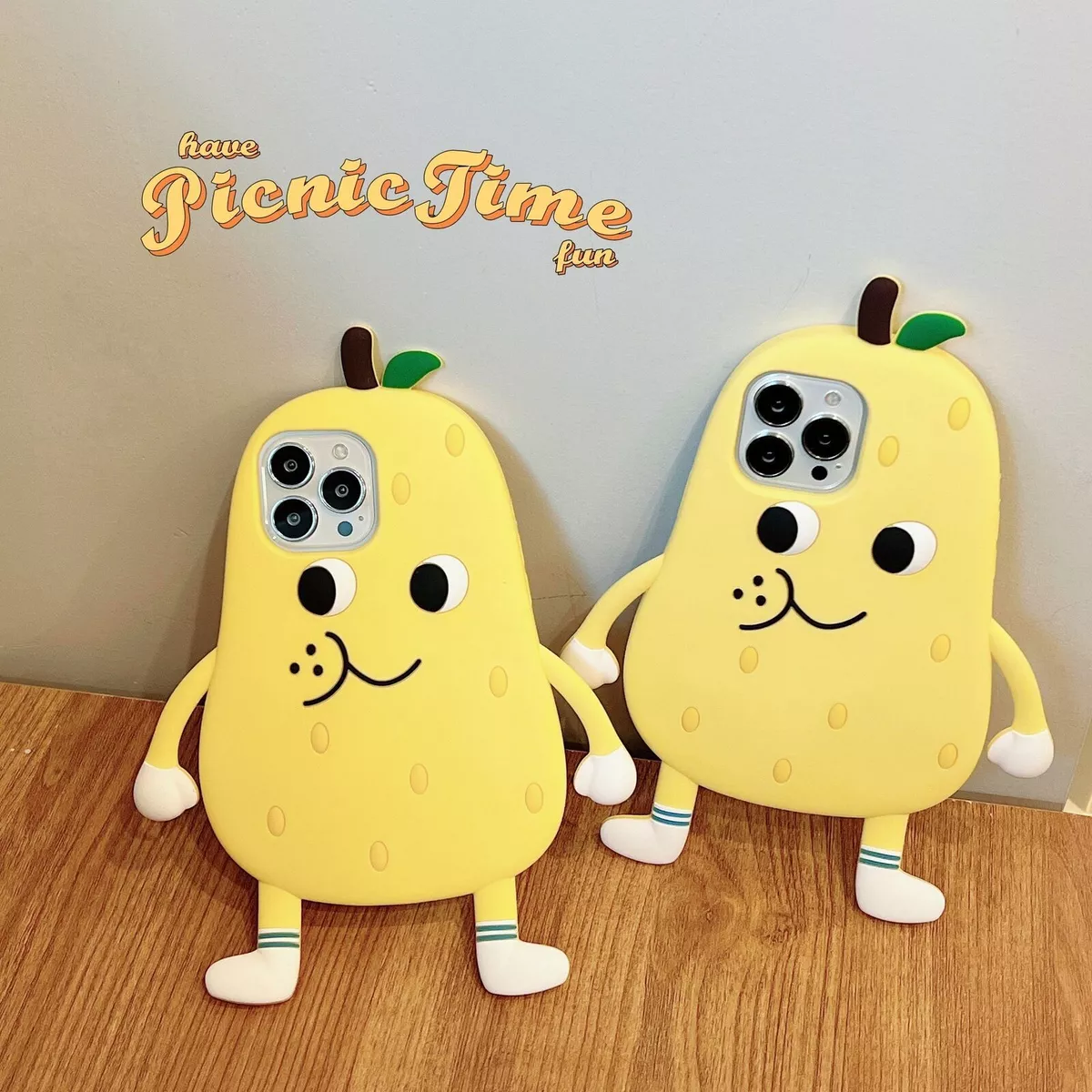 3D Fruit Yellow Pear Phone Soft Rubber Case Cover for iPhone 14 13 12 11 Pro Max