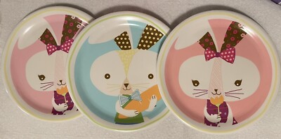 2012 Target Stores 3 Easter Childs Rabbit Plates 2 Match Excellent Melamine