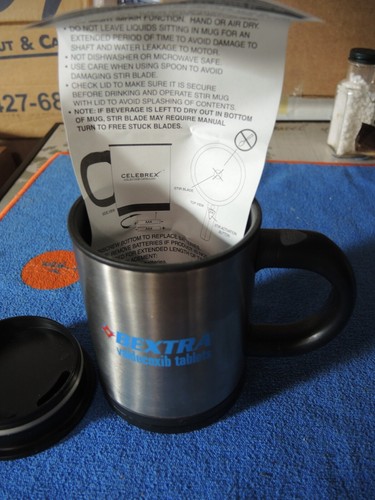 Drug Rep Celebrex Bextra Mug Lid Stirrer In Bottom Of Cup Brushed Silver NOS - Picture 4 of 5