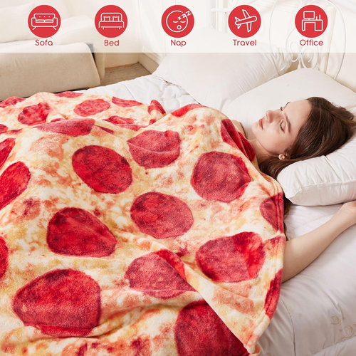 Pizzas Blanket, Wrap Throw Food Blanket, Novelty Funny Flannel round Blanket Fun - Picture 2 of 12