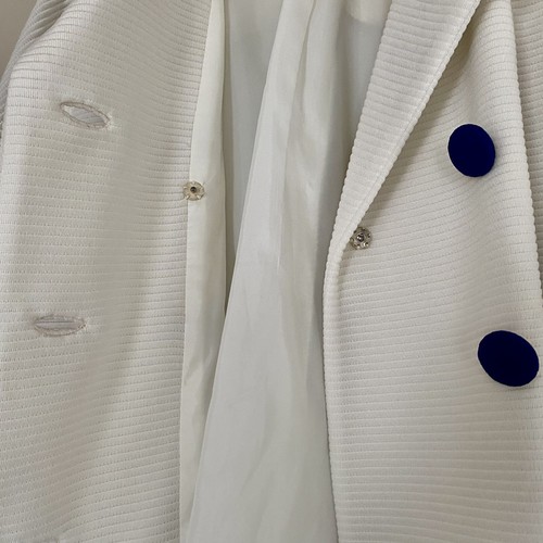 Vintage 60s Lilli Ann Knit Ivory Navy Mod Jacket Long Coat Retro GoGo Women’s XL - Bild 11 von 12