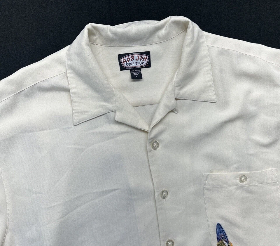 Ron Jon Surf Shop “I Don’t Do Mornings” Button Short Sleeve Shirt Men L Ivory  - Image 2 of 4