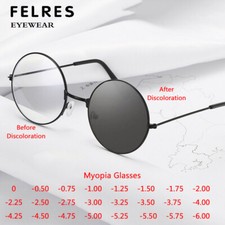 Metal Photochromic Myopia Nearsighted Glasses Unisex Round Shade Sunglasses Hot