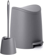 Small Gray Plastic Bathroom Set- 3 qt Trash Can  Toilet Bowl Brush with Holder