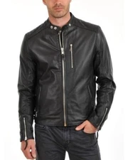New Men Bomber Leather Biker Genuine Lambskin Black Leather Jacket XS-2XL FB65