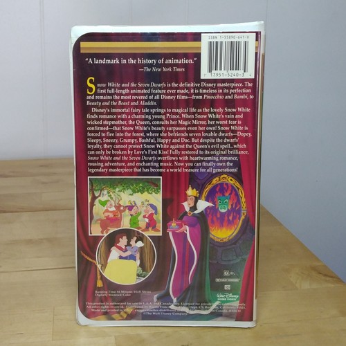 Walt Disney Masterpiece Collection Snow White And The Seven Dwarfs VHS - Picture 2 of 4