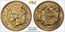 1878 P $3 Gold Piece PCGS MS-62