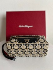 Salvatore Ferragamo NWT Gancini Cosmetics Case Bag Black Beige AU-22/D876