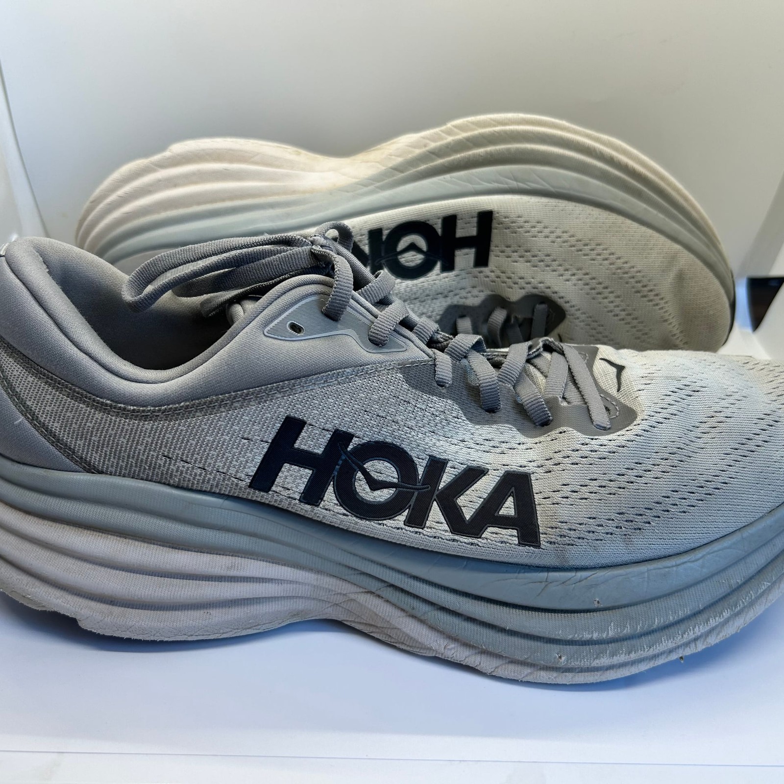 HOKA Bondi 8 Men's Running Shoes in Sharkskin/Harbor Mist