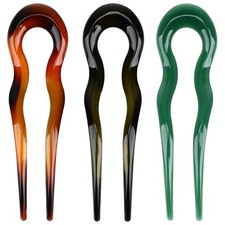 Tortoise Shell 2 Prong French Hair Pins Fork Bun Updo Stick Hair Clip 3 PCS