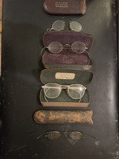 4 vintage antique wire eyeglasses with cases