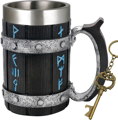 Viking Coffee Mug Gifts for Men - 21OZ Large Viking Rune Cup Wood Style Beer Ste