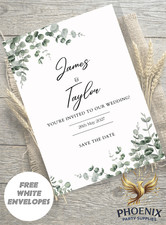 PERSONALISED ELEGANT WEDDING SAVE THE DATE GREEN FLORAL INVITATIONS