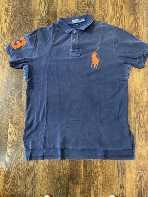 POLO BY RALPH LAUREN BIG PONY NAVY BLUE ORANGE CUSTOM FIT RUGBY MEN XL CLASSIC