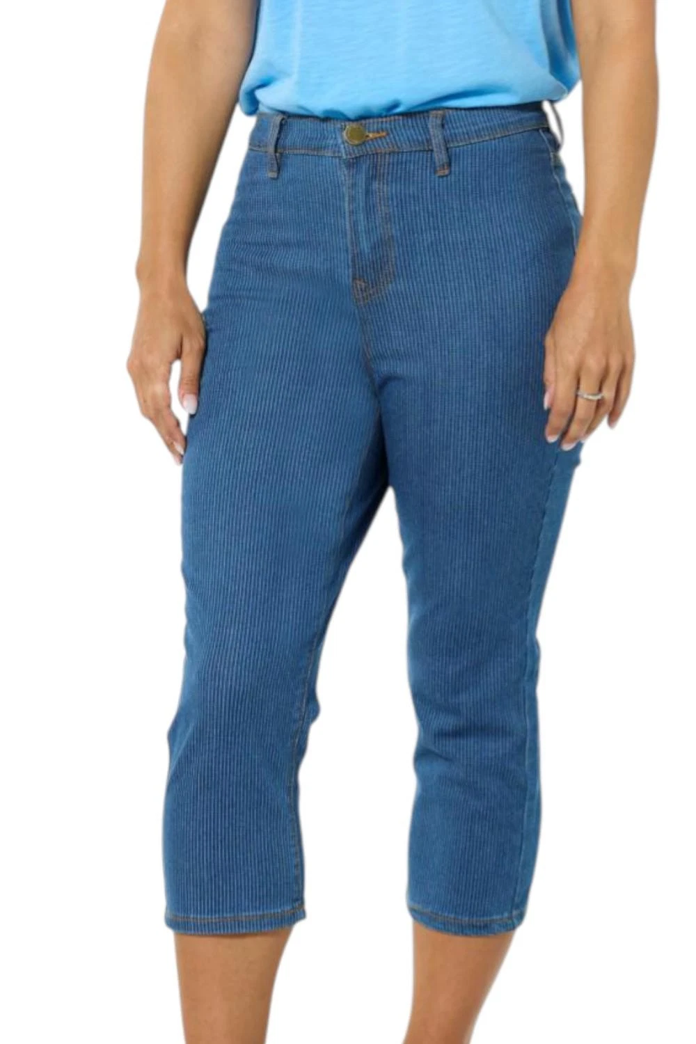 DG2 Women's Effortless Stretch Denim Tri-Fit Capri Midtone Stripe
Opens in a new window or tab