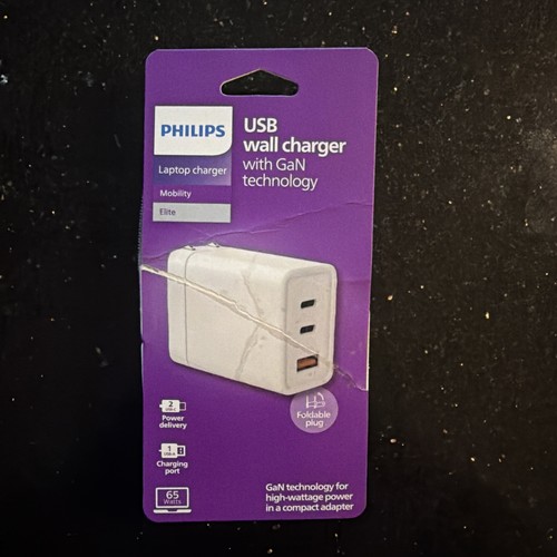 Philips 65W GaN Fast Charger 3-Port USB-C USB-A Wall Charger - OPEN BOX