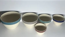 Vintage (5) Over and Back Portugal Nesting Bowls Multi Color Band Heavy Duty