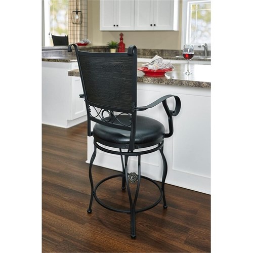 Linon Ellie Big & Tall Swivel Counter Stool Faux Leather Padded Seat in Black - Picture 7 of 9