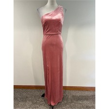 One-Shoulder Velvet Evening Dress in Dusty Rose