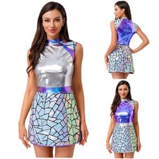 Damen Astronauten Weltraumanzug Glänzender Krieger Gradient Spitze A Linie Kleid