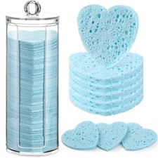 Sieral 120 Pcs Compressed Facial Sponges, Heart, Light Blue