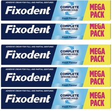 5 PACK Fixodent Denture Full or Partial Denture Adhesive Cream70g Fresh Flavour