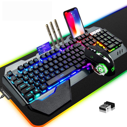 Tastiera Gaming Wireless Mouse & Mouse Pad Kit,3 in 1 RGB Retroilluminata Ricaricabile...
