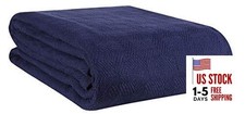 100 Cotton Bed Blanket, Breathable Bed Basket Weave Full Queen Blanket Navy