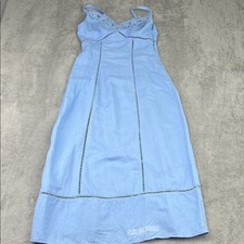 NEW Madewell 0 XXS XS Linen Cotton Blend Embroidered Blue Midi Dress FLAWED