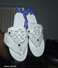 Tory Burch Women s White Logo Slide Sandals F...