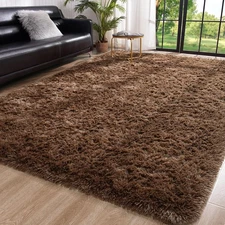 Fluffy Area Rug for Bedroom Living Room, 6 x 9 Feet Brown Shaggy Rug Super So...