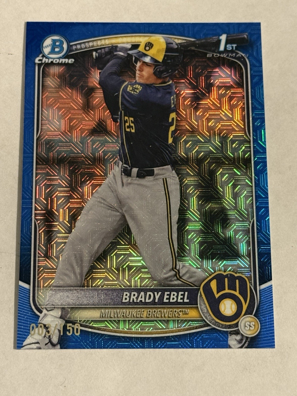 2025 Bowman Draft Chrome - #BDC-194 Brady Ebel Blue Mojo Refractor /150 Brewers