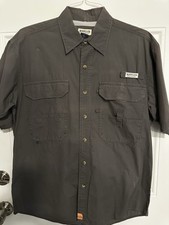 Magellan Shirt Men Gray Short Sleeve Button Fishing Mesh Vented w/Rip  Sz M