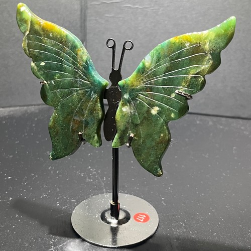 124G Ágata Acuática Natural Tallada a Mano Mariposa Calavera Cuarzo Cristal Gema + Soporte - Imagen 4 de 18