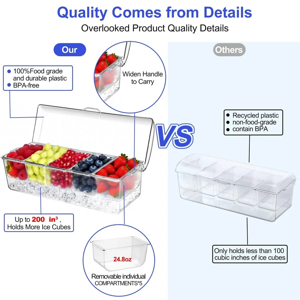 Large Ice Chilled Condiment Caddy,Chilled Condiment Containers Server with Li... - Image 3 of 4