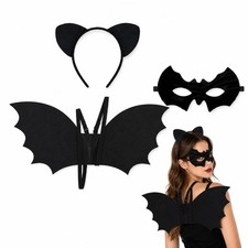 3 PCS Bat Costume Accessories Set - Wings, Headband  Eye Mask for Halloween Fun