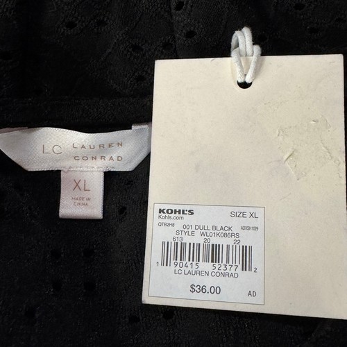 LC Lauren Conrad X-Large Top Eyelet Ruffled Cap Sleeves Stretch Round Neck Black - Picture 7 of 9