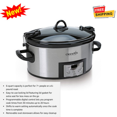 6 Quart Cook and Carry Programmable Slow Cooker with Digital Timer Stainless