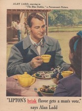 1946 Lipton Tea Vintage Print Ad Celebrity Alan Ladd Brisk Flavor Kitchen Decor