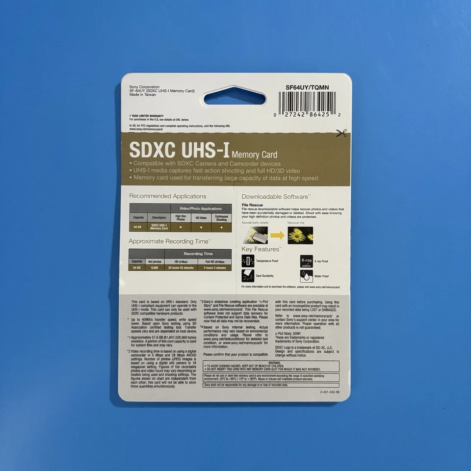 Sony 64GB SDXC UHS-I Class 10 Camera Memory SD Card SF64UY/TQMN - Image 2 of 2